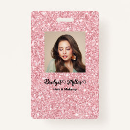 Blush Glitter hair salon elegant script photo Ausweis