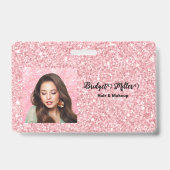 Blush Glitter hair salon elegant script photo Ausweis (Vorderseite)