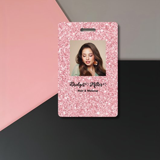 Blush Glitter hair salon elegant script photo Ausweis
