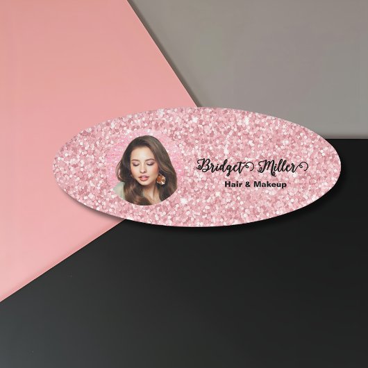 Blush Glitter hair salon elegant script photo Namenschild