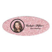 Blush Glitter hair salon elegant script photo Namenschild (Vorderseite)