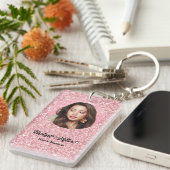 Blush Glitter hair salon elegant script photo Schlüsselanhänger (Vorderseite rechts)