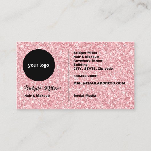 Blush Glitter hair salon monogram Logo Terminkarte (Vorderseite)