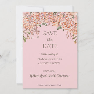 Blush Glittery Bloral Rett-the-Date-Einladung Save The Date
