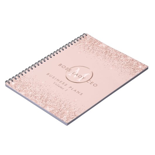 Blush Glitzer Boss Lady CEO Monogram Notizblock (Linke Seite)