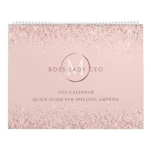 Blush Glitzer Boss Lady CEO Monogram Spelling Kalender (Titelbild)