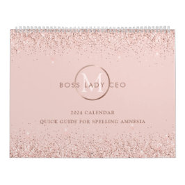Blush Glitzer Boss Lady CEO Monogram Spelling Kalender
