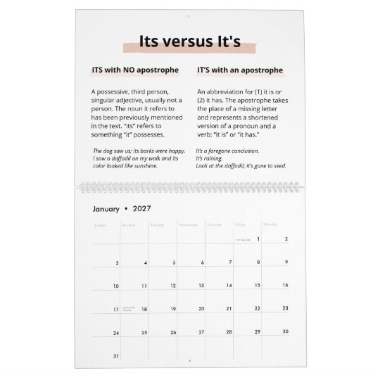 Blush Glitzer Boss Lady CEO Monogram Spelling Kalender (Jan 2027)