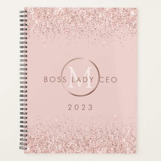 Blush Glitzer Boss Lady CEO Personalisiert 2023 Planer (Vorderseite)