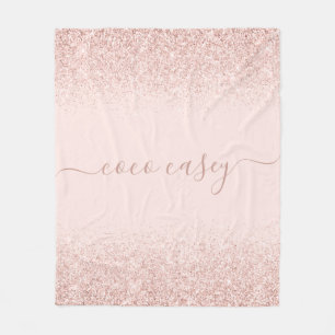 Blush Glitzer Elegante Typografie Name Fleecedecke