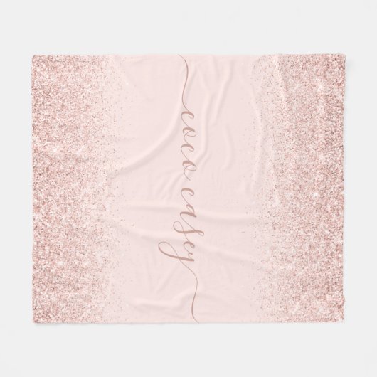 Blush Glitzer Elegante Typografie Name Fleecedecke (Vorderseite (Horizontal))