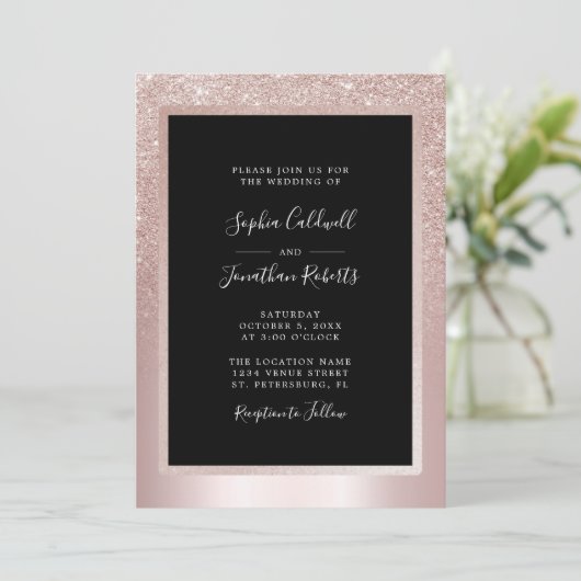 Blush Glitzer Foil All in one Wedding Einladung (Stehend Vorderseite)
