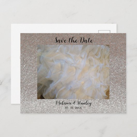 Blush Glitzer Foto Datum Ankündigung Postkarte (Vorne/Hinten)