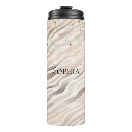 Blush Glitzy Gold Glitter Zebramuster Thermosbecher (Vorderseite)