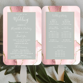 Blush Gold Agate Blale Sage Green Wedding Program Fächer