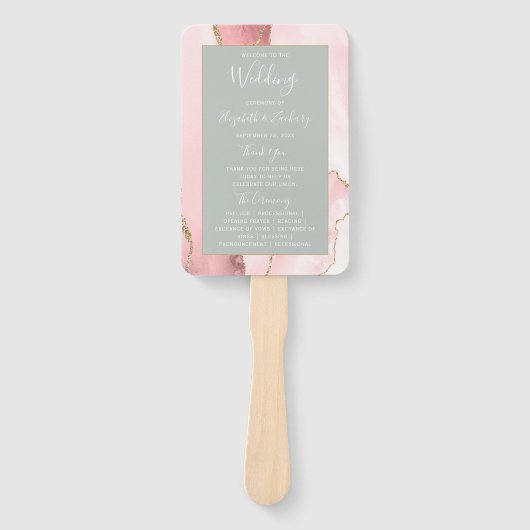 Blush Gold Agate Blale Sage Green Wedding Program Fächer (Vorderseite)