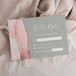 Blush Gold Agate Blale Sage Green Wedding RSVP Car Karte