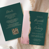 Blush Gold Agate Emerald Green QR Code Wedding Einladung