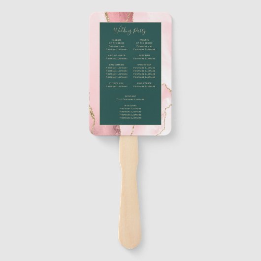 Blush Gold Agate Emerald Green Wedding Program Fächer (Rückseite)