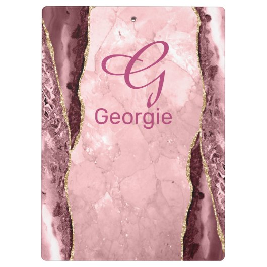 Blush & Gold Agate Klemmbrett (Rückseite)