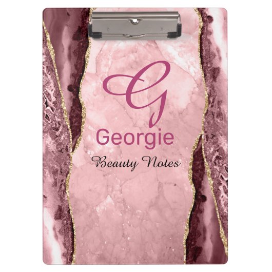 Blush & Gold Agate Klemmbrett (Vorderseite)