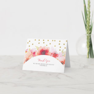 Blush & Gold Aquarellfarben Floral Confetti Vielen Dankeskarte