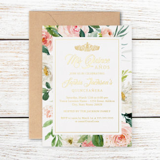 Blush Gold Aquarellfarben Quinceanera Folieneinladung