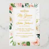 Blush Gold Aquarellfarben Quinceanera Folieneinladung (Vorderseite)