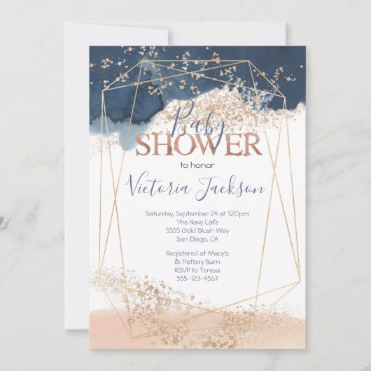 Blush Gold Baby Dusche Einladung (Vorderseite)