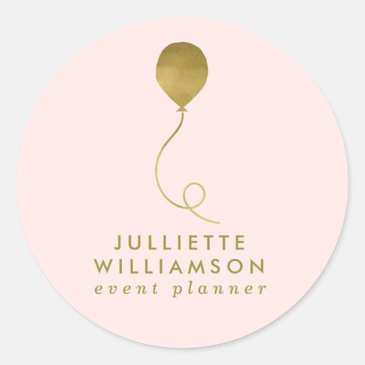 Blush & Gold Ballon Event Plane Runder Aufkleber (Vorderseite)