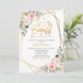 Blush Gold Bloral Butterfly Babydusche Einladung (Stehend Vorderseite)