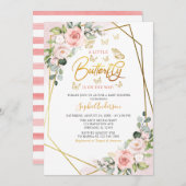 Blush Gold Bloral Butterfly Babydusche Einladung (Vorne/Hinten)