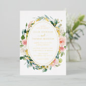 Blush Gold Bloral Foliage Hochzeit Folieneinladung (Stehend vorne)