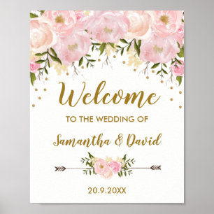 Blush Gold Bloral Hochzeit Begrüßung Sign Chic Poster