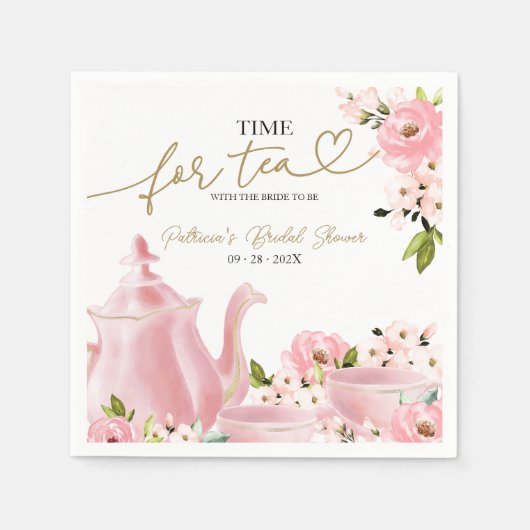 Blush Gold Bloral Time for Tee Brautparty Serviette (Vorderseite)