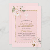 Blush Gold Blume Girl 1. Geburtstag & Taufe Einladung (Vorne/Hinten)