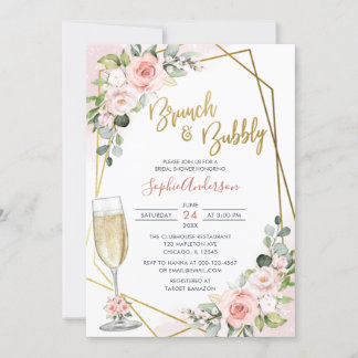 Blush Gold Blumenbrunch und Brautparty Einladung