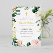 Blush Gold Blumenreath Cross Girl Baptisse Folieneinladung (Stehend vorne)