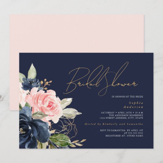 Blush Gold Brautparty Einladung (Vorne/Hinten)