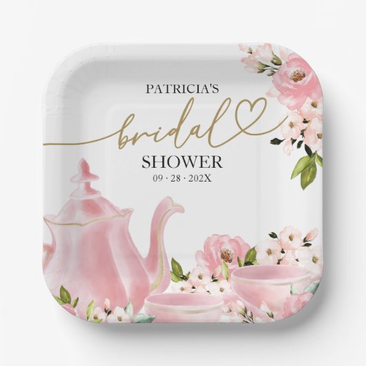 Blush Gold Brautparty Tee Party Pappteller (Vorderseite)