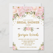 Blush Gold Brautparty Wasserfarbenpeonys Einladung (Vorderseite)