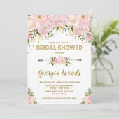 Blush Gold Brautparty Wasserfarbenpeonys Einladung (Stehend Vorderseite)