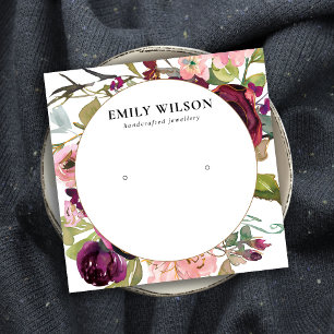 BLUSH GOLD BURGUNDY ROSE FLORALEREARRING DISPLAY QUADRATISCHE VISITENKARTE