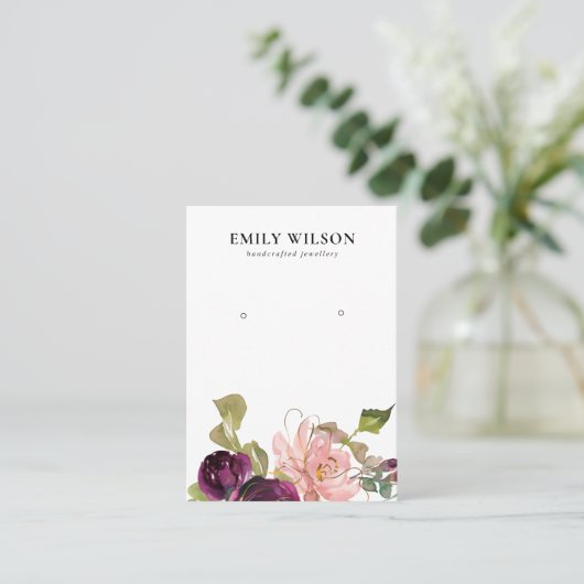 BLUSH GOLD BURGUNDY ROSE FLORALEREARRING DISPLAY VISITENKARTE (Stehend Vorderseite)