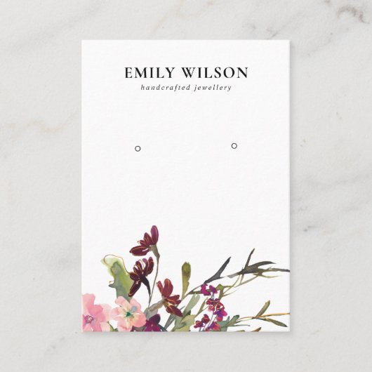 BLUSH GOLD BURGUNDY ROSE FLORALEREARRING DISPLAY VISITENKARTE (Vorderseite)