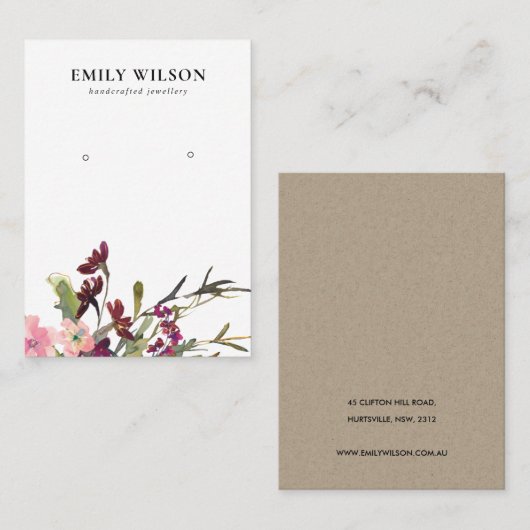 BLUSH GOLD BURGUNDY ROSE FLORALEREARRING DISPLAY VISITENKARTE (Vorne/Hinten)