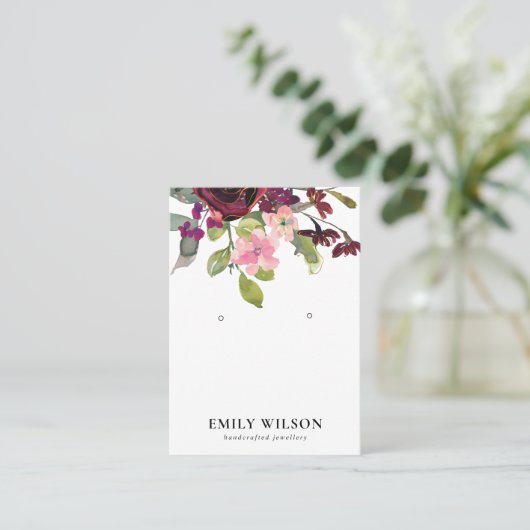 BLUSH GOLD BURGUNDY ROSE FLORALEREARRING DISPLAY VISITENKARTE (Stehend Vorderseite)