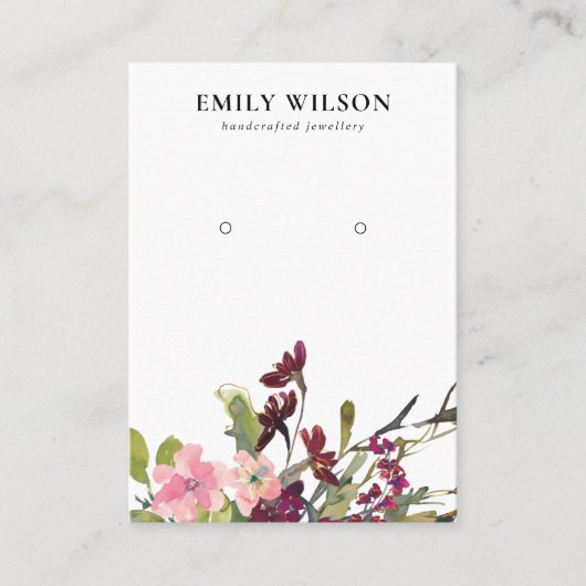 BLUSH GOLD BURGUNDY ROSE FLORALEREARRING DISPLAY VISITENKARTE (Vorderseite)
