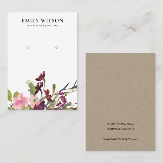 BLUSH GOLD BURGUNDY ROSE FLORALEREARRING DISPLAY VISITENKARTE (Vorne/Hinten)