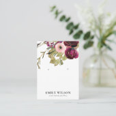 BLUSH GOLD BURGUNDY ROSE FLORALEREARRING DISPLAY VISITENKARTE (Stehend Vorderseite)